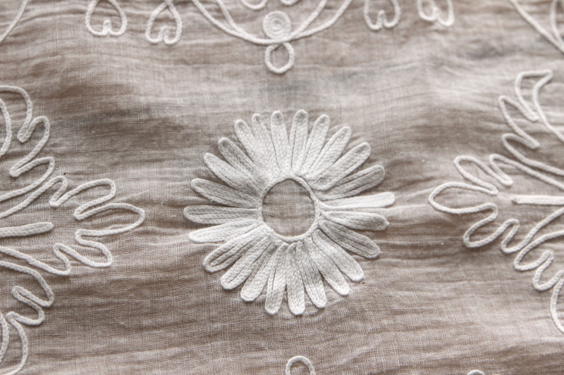 アンティークローンロングカーテン　花の刺繍　フランス