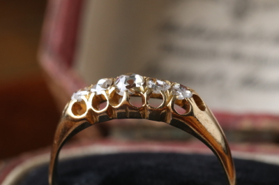 アンティークローズカットダイヤモンド5連リング エンゲージリング　ヴィクトリアンジュエリー　指輪　イギリス