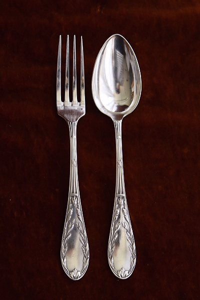 オリーブのテーブルスプーン＆フォーク　フランス　アンティークストリュフ