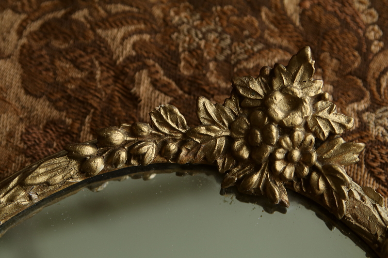 ゴールドバーボラフレームミラー　イギリス アンティークストリュフ