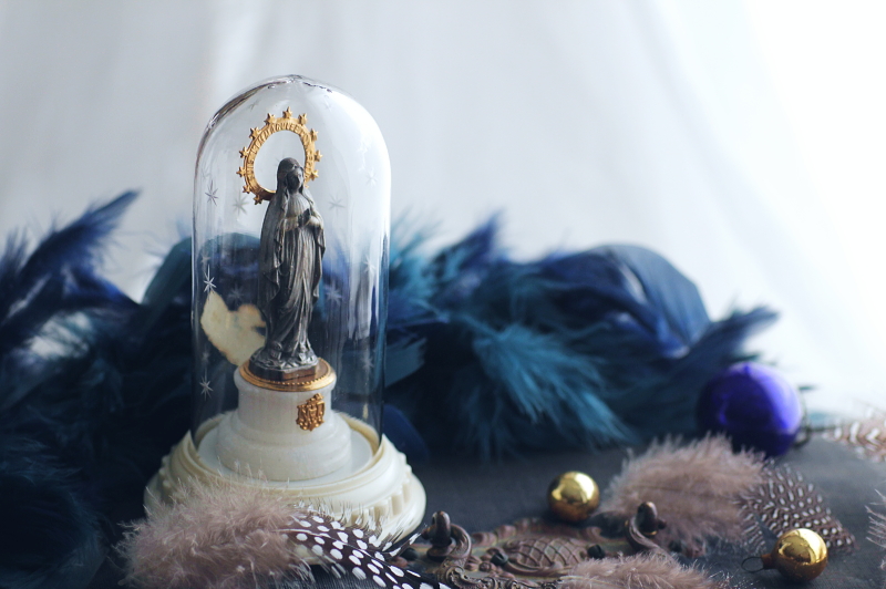 アンティークフラグローブドマリエ　聖母マリア像　ガラスドーム　ノートルダムルルド　フランス