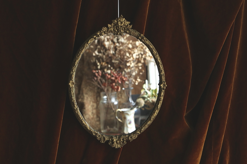 ゴールドバーボラフレームミラー　イギリス アンティークストリュフ