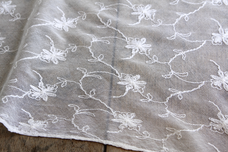 アンティークチュールレースカフェカーテン　花模様　刺繍　イギリス