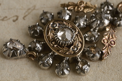 ローズカットダイヤモンド　シルバーゴールドペンダント　イギリス アンティークストリュフ