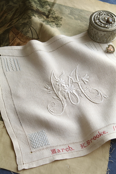 花文字刺繍のサンプラー　イギリス　アンティークストリュフ 20251015