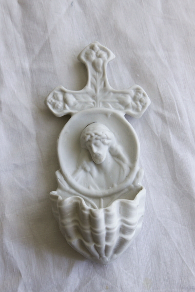 アンティーク聖水盤　ビスク　ベニチエ　花十字　イエス　フランス