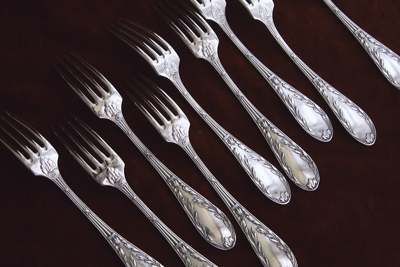 オリーブのテーブルスプーン＆フォーク　フランス　アンティークストリュフ