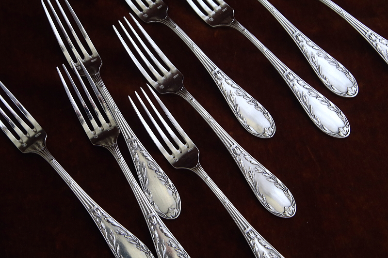 オリーブのテーブルスプーン＆フォーク　フランス　アンティークストリュフ