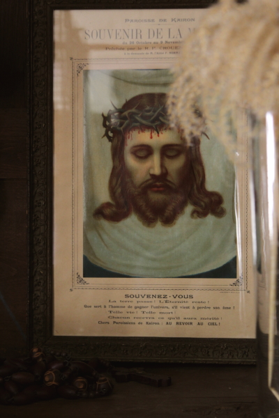 アンティークモールディングフレーム　荊冠のイエス像　レリジャスアンティーク　フランス