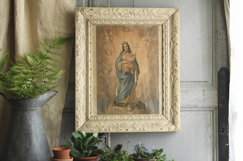 アンティークモールディングフレーム　アールヌーボー　聖母子像　フランス