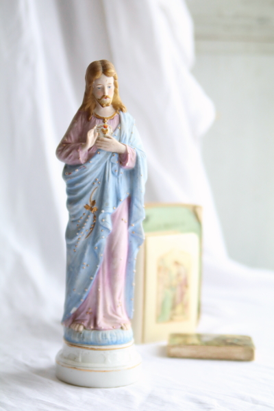 アンティークビスク　聖心のイエス像　聖像　フランス