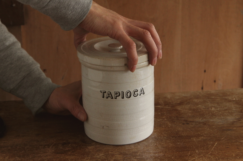 アンティーク陶器ストレージジャー カントリーアンティーク TAPIOCE SEMOLINA CORN FLOUR レア イギリス アンティークストリュフ  20210318 【Antiques Truffle 京都 鹿ケ谷】