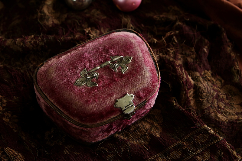 ベロアのソーイングボックス フランス アンティークストリュフ