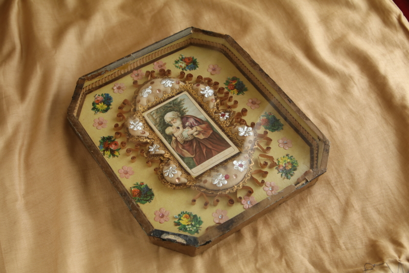 聖ヨセフ　聖父子像　額装壁飾り　フランス　 アンティークストリュフ