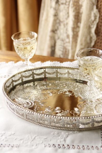 アンティークシルバーオーバルトレイ スミレ ロココ柄 イギリス