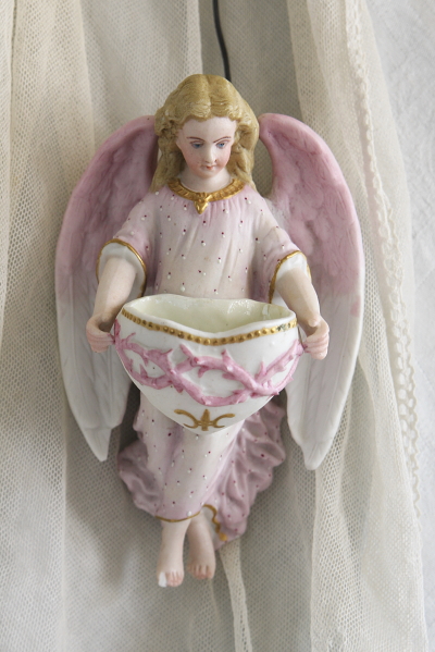 アンティークベニチエ　聖水盤　聖心の天使　フランス