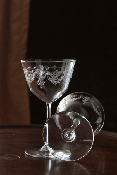 アンティーククリスタルグラス　ワイングラス　薔薇　ガーランド