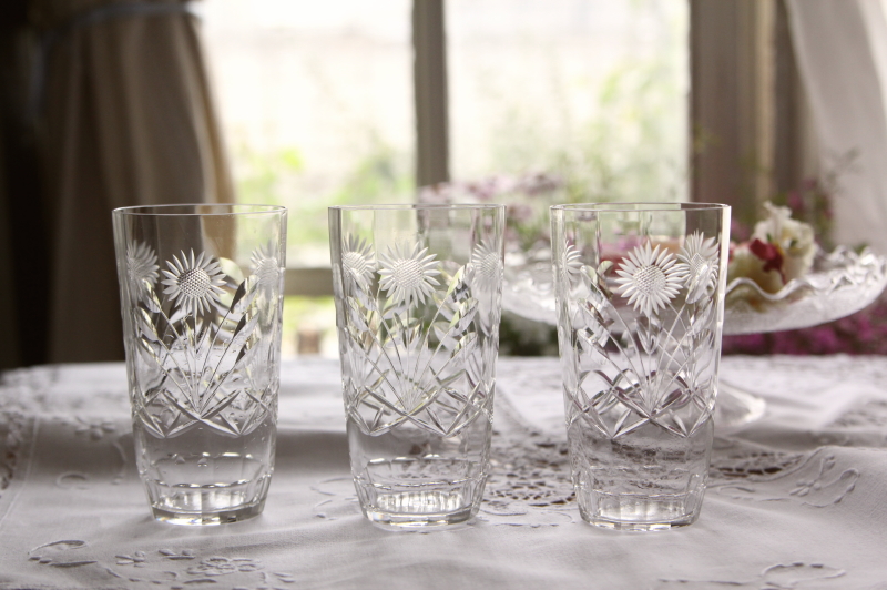 アンティークレモネードグラス　ひまわり　カットガラス　イギリス
