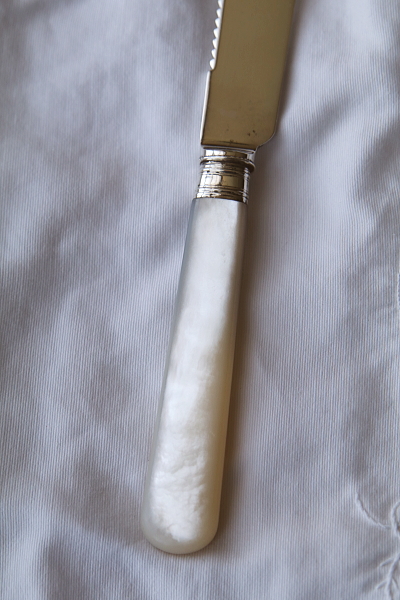 マザーオブパールハンドル　シルバーケーキナイフ　Isac Ellis & Sons アンティークストリュフ 20251030