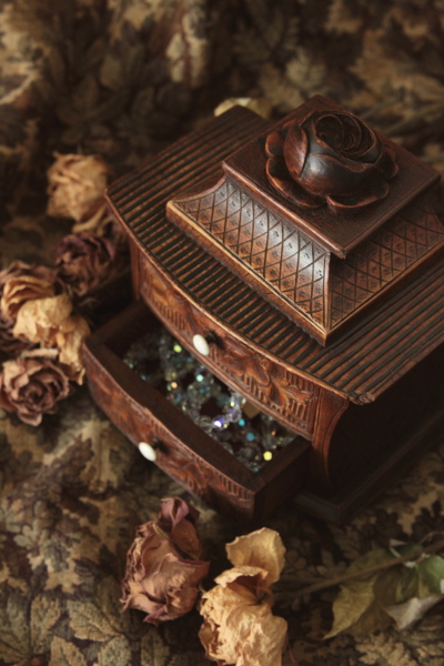 アンティークジュエリーボックス ブラックフォレスト 木彫 薔薇