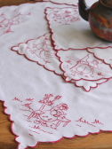 アンティークリネンティークロス　ティーマット　刺繍　農村　オランダ