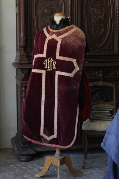 アンティークベルベット祭服　コスチューム　カトリック　教会　キリスト教　フランス