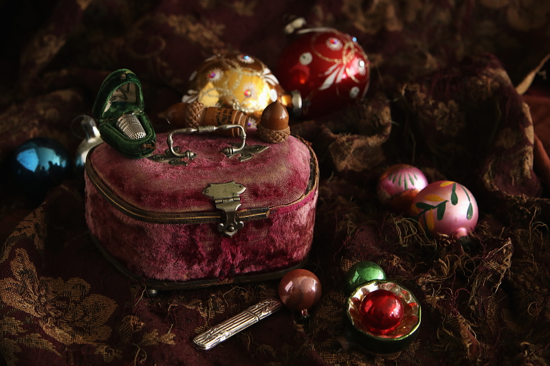 ベロアのソーイングボックス フランス アンティークストリュフ