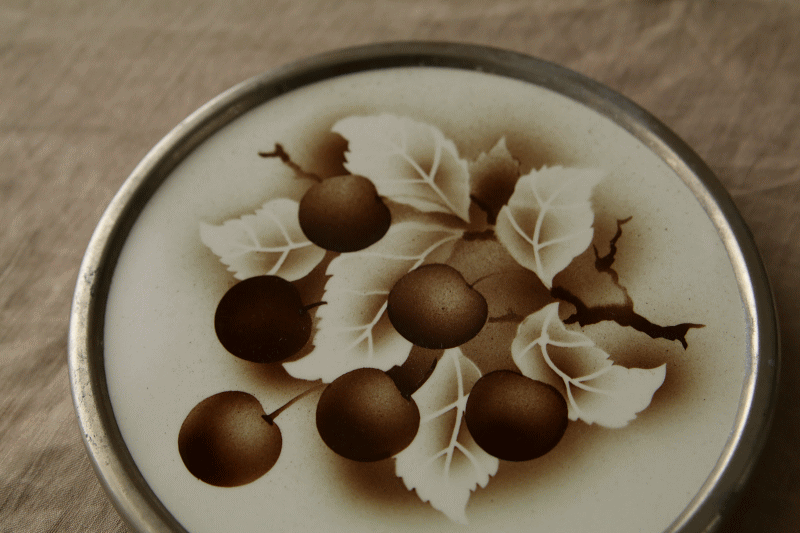 アンティーク陶器ポットスタンド　ベリー　ステンシル　オランダ