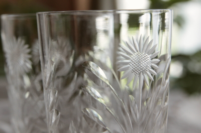 アンティークレモネードグラス　ひまわり　カットガラス　イギリス