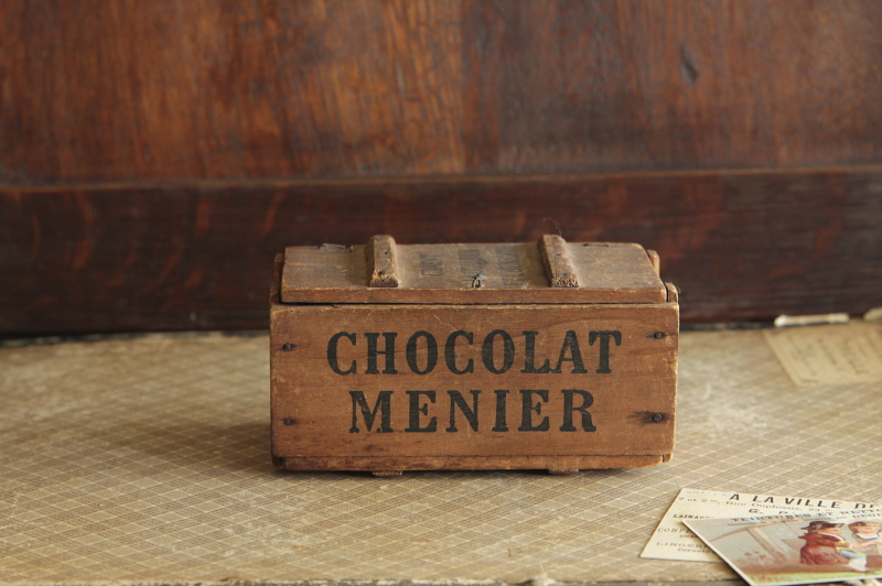 アンティークショコラムニエ　chocolat menier 木箱　フランス　ウッドコンテナ