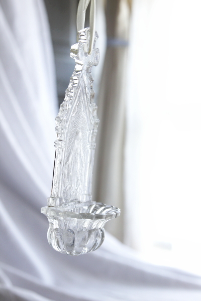 アンティークガラスベニチエ　聖水盤　ルルドの聖母　フランス
