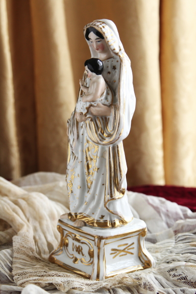 アンティーク聖母子像 ヴューパリ　vieux paris　白磁金彩　フランス レリジャス