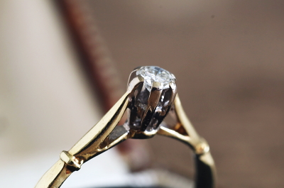 ヴィンテージダイヤモンドリングソリテールリング　バーミンガム1974　アンティークジュエリー　エンゲージ　指輪　イギリス