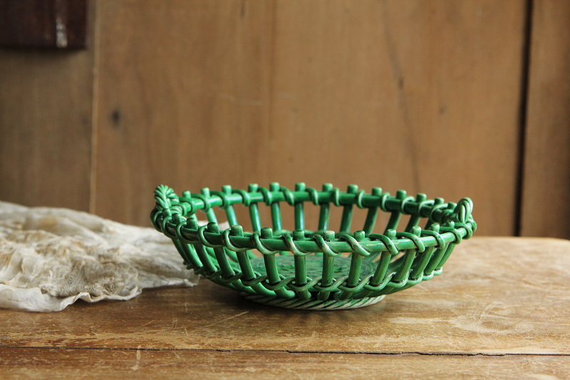 アンティーク陶器パニエ　バスケット　緑釉　南仏　フランス