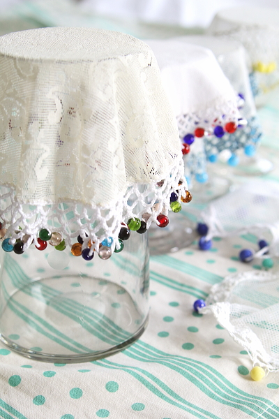 ガラスビーズのジャグカバー　イギリス アンティークストリュフ