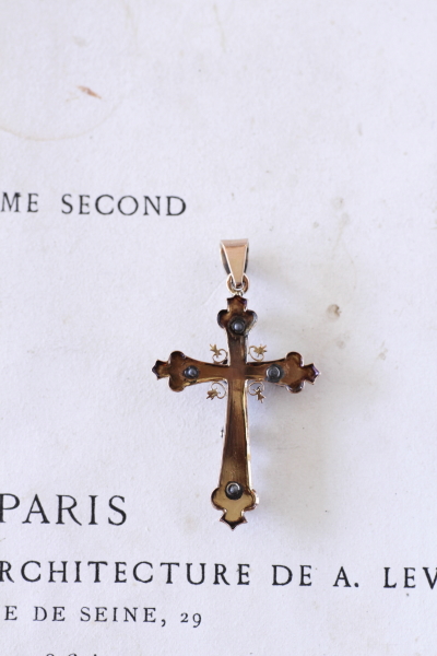 アンティークゴールドクロス十字架ペンダントネックレス　ダイヤモンド　アンティークジュエリー　フランス　プロヴァンサル