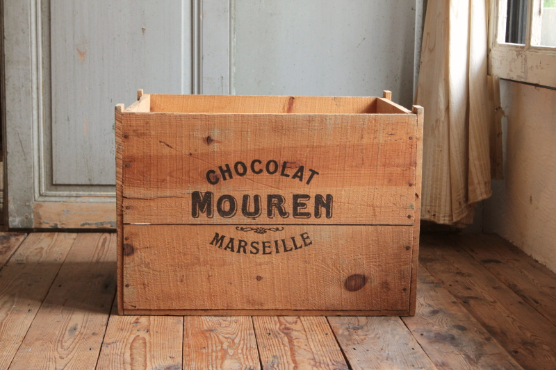 アンティークウッドコンテナ　チョコレート　MOUREN 木箱　フランス