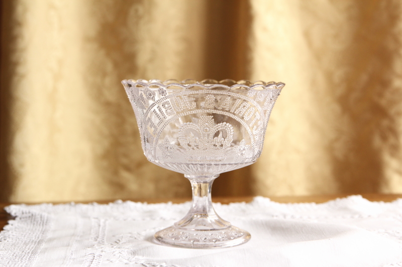 アンティークプレスガラスコンポート　ヴィクトリア女王　ジュビリーアイテム　イギリス