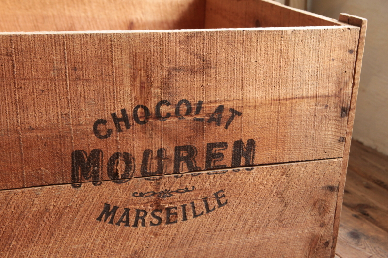 アンティークウッドコンテナ　チョコレート　MOUREN 木箱　フランス