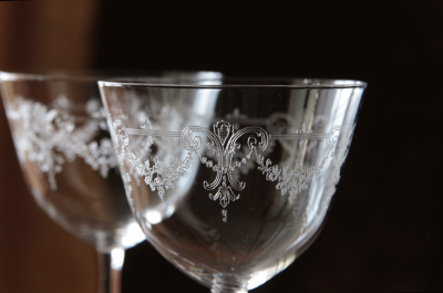 アンティーククリスタルグラス　リキュールグラス　薔薇のガーランド　フランス