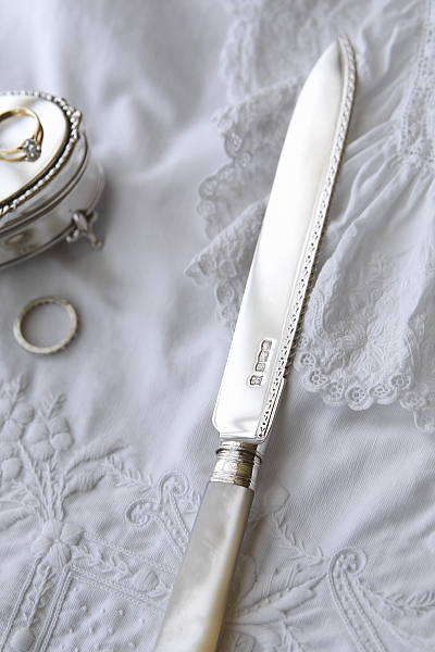 マザーオブパールハンドル　シルバーケーキナイフ　Isac Ellis & Sons アンティークストリュフ 20251030