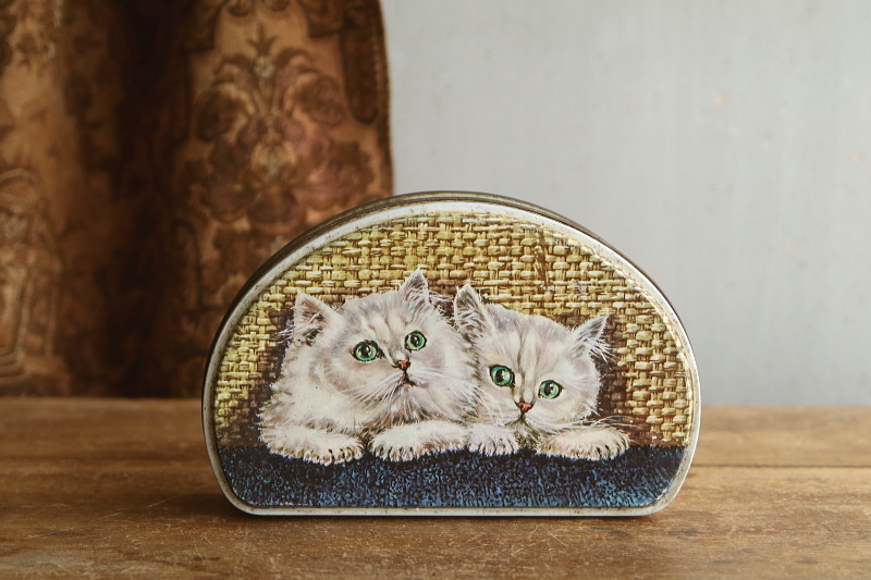 仔猫のビスケット缶　イギリス アンティークストリュフ