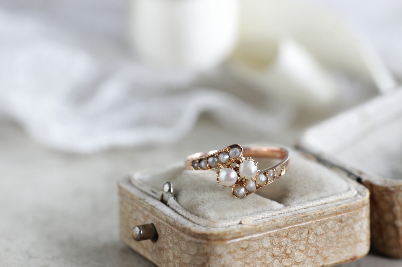 アンティークツインパールクロスオーバーリング　真珠　指輪