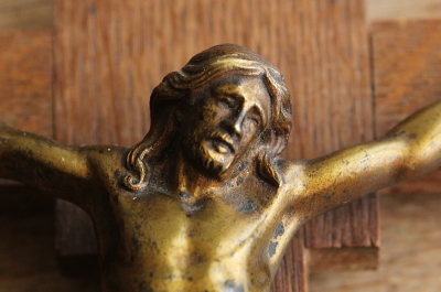 アンティーク聖像　磔刑像　イエス像　オークの十字架　クロス　フランス