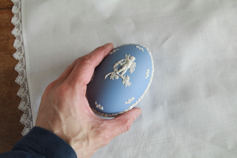 WEDGWOODジャスパーウェア　天使のトリンケットボックス　ウエッジウッド　イギリス　アンティークストリュフ