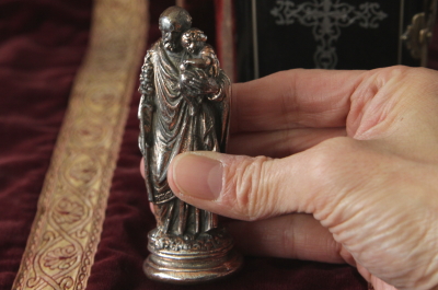 アンティーク聖像　聖父子像　合金　レリジャス　フランス