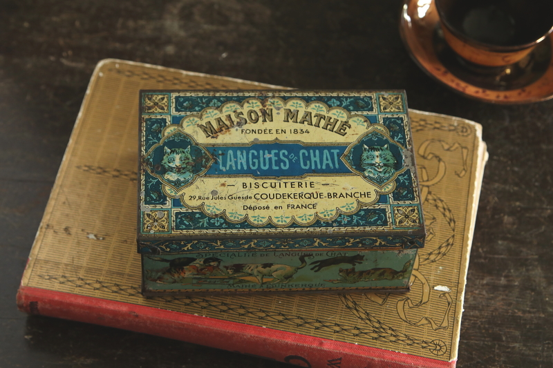 アンティークブリキ缶 猫 ラングドシャ maison mathe フランス