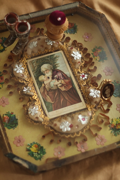 聖ヨセフ　聖父子像　額装壁飾り　フランス　 アンティークストリュフ 20251111