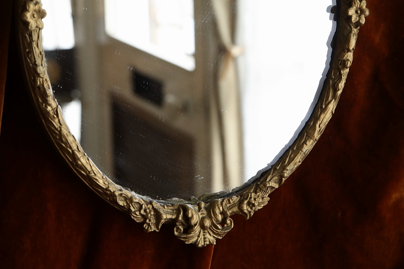 ゴールドバーボラフレームミラー　イギリス アンティークストリュフ