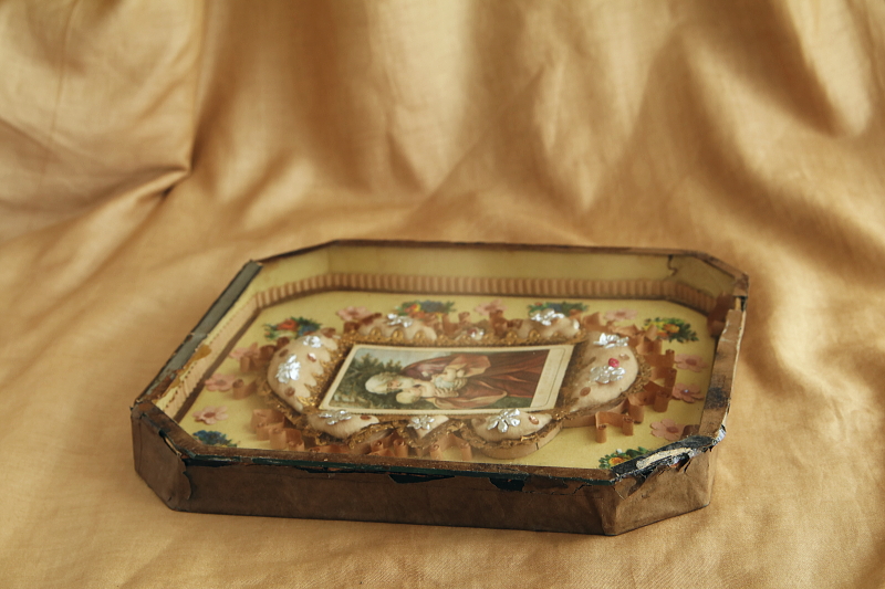 聖ヨセフ　聖父子像　額装壁飾り　フランス　 アンティークストリュフ